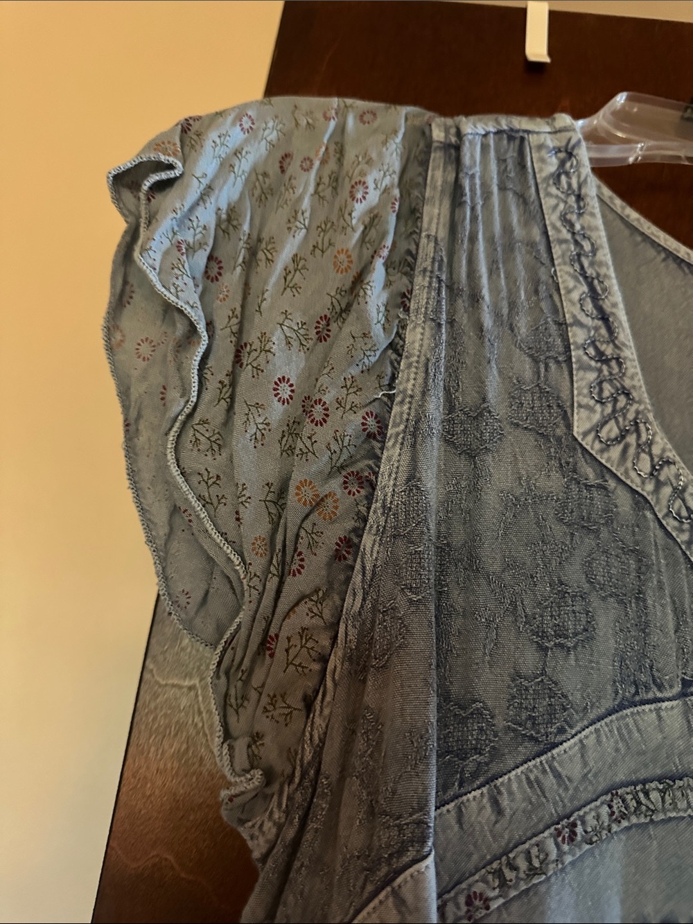 Boho Embroidered Midi Dress in Dusty Blue - Picture 4 of 10